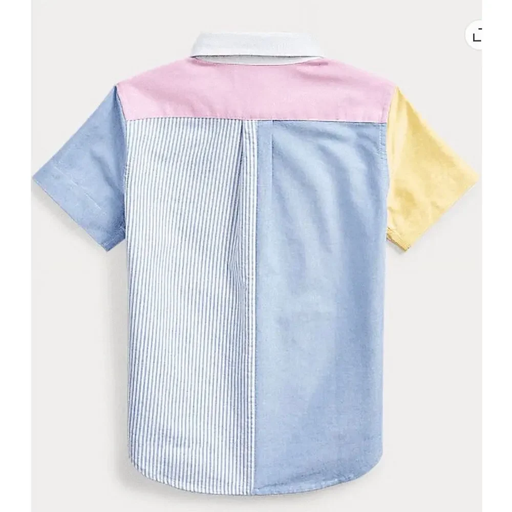 Ralph Lauren Cotton Oxford Fun Shirt Boys Color Block Pink Yellow Blue 3T Polo